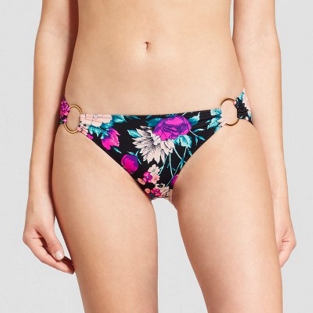 Shade & Shore Black Floral Ring Bikini Bottom NWT